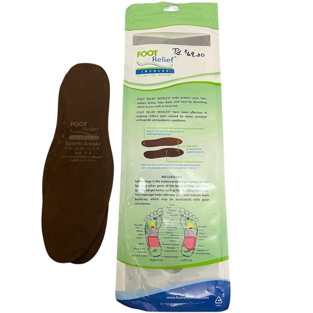Foot Relief Sports Insoles Women 10 11.5 Men 8 9 Regular Reflexology Gel Cushion - Picture 5 of 6